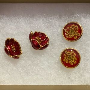 Two pairs of Red floral earrings, never worn new to you!